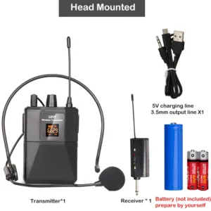 Uhf wireless headset microphone